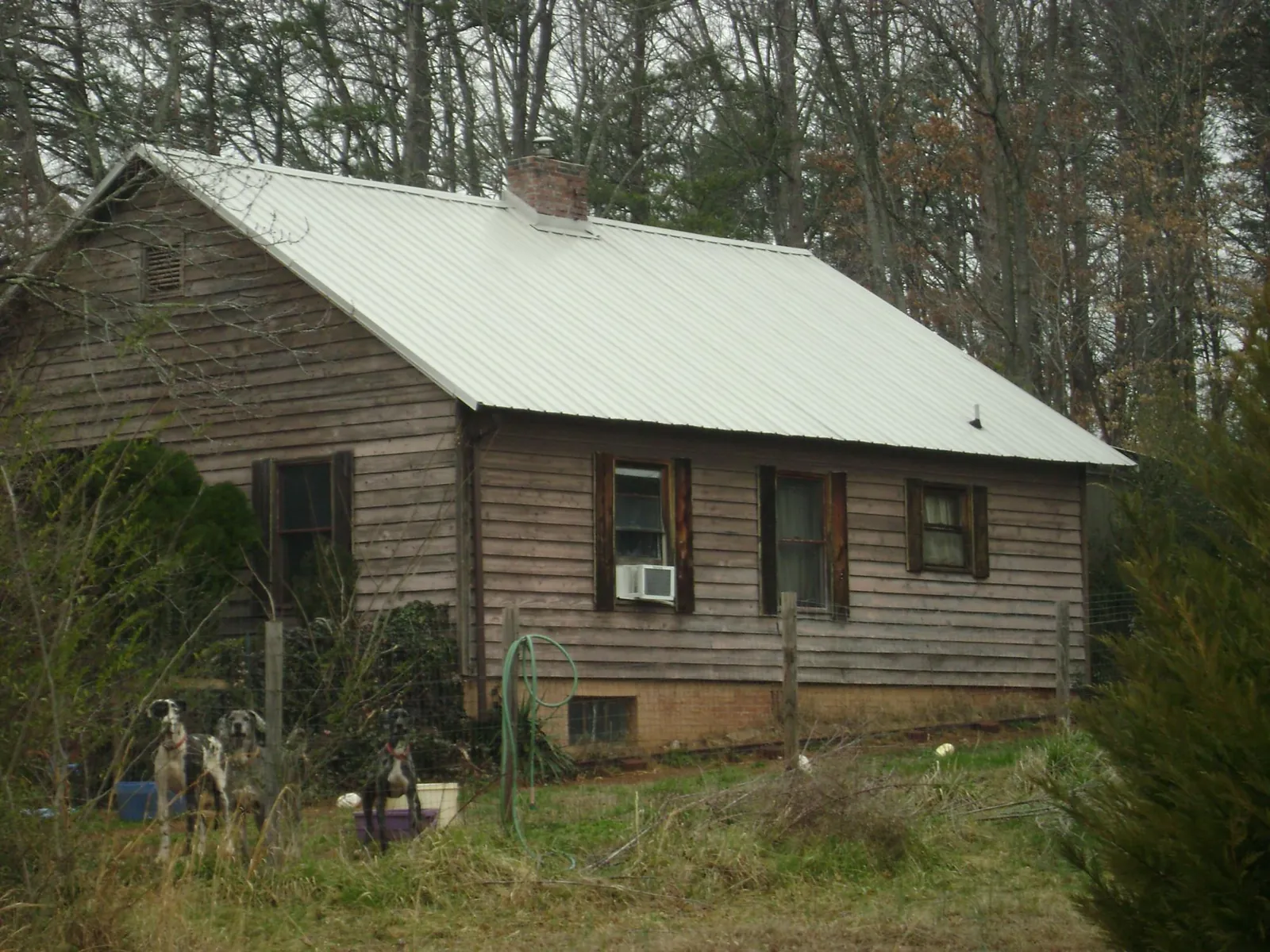 White metal roof on an old wood sided farmhouse, from a Asphalt Shingle Roof Repair job in Evansville